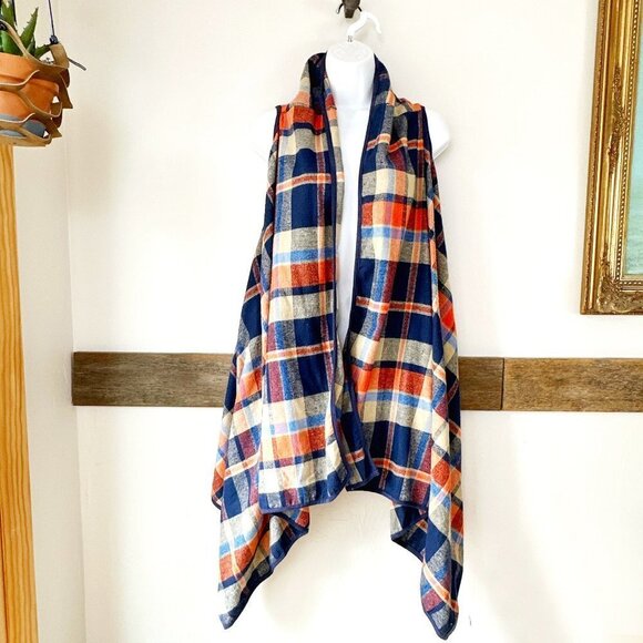 Goldspark Flannel Plaid Cover Up Made in USA Size L Orange‎ Blue - Picture 2 of 7